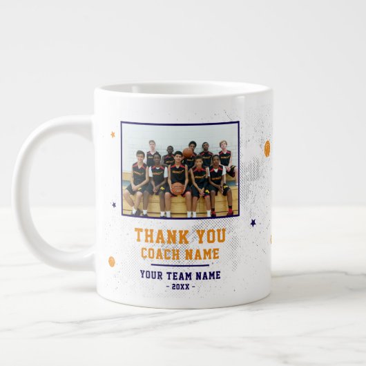 Blue Thank you Coach Team Name and Team Photo ジャンボコーヒーマグカップ (左)