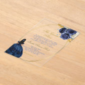 Blue themed acrylic quinceañera invitation アクリル招待状 (レイダウン)