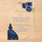 Blue themed acrylic quinceañera invitation アクリル招待状 (正面)