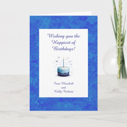 Blue Themed Birthday Cake With Stars  カード (正面)