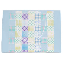Blue-Themed Check Pattern ラージペーパーバッグ