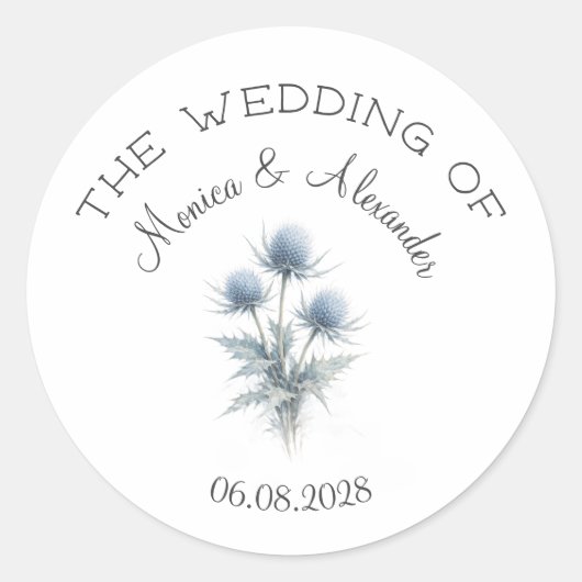 Blue Thistle Floral Elegant Scottish Wedding  ラウンドシール (正面)