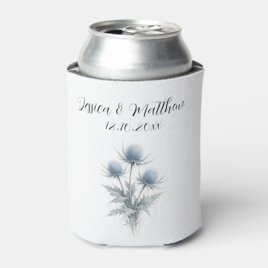 Blue Thistle floral Scotland Watercolor Weddings 缶クーラー (缶正面)