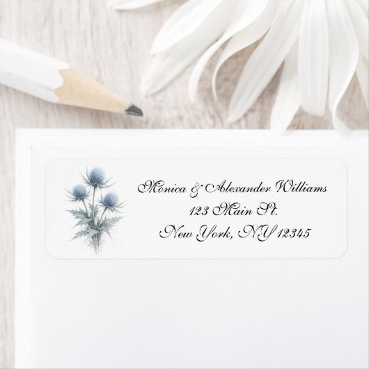 Blue Thistle Scottish Floral Return Address Label ラベル (インサイチュ)