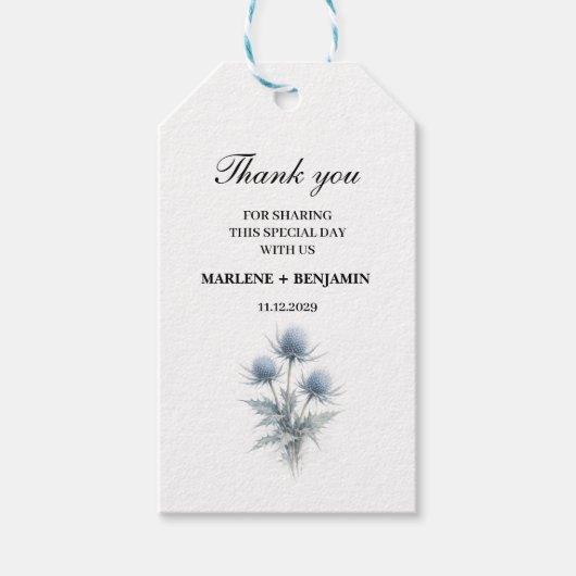 Blue Thistle Scottish Floral Watercolor Wedding ギフトタグ (正面)