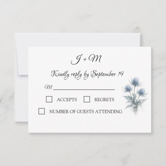 Blue Thistle Scottish Simple Wedding RSVP (正面)