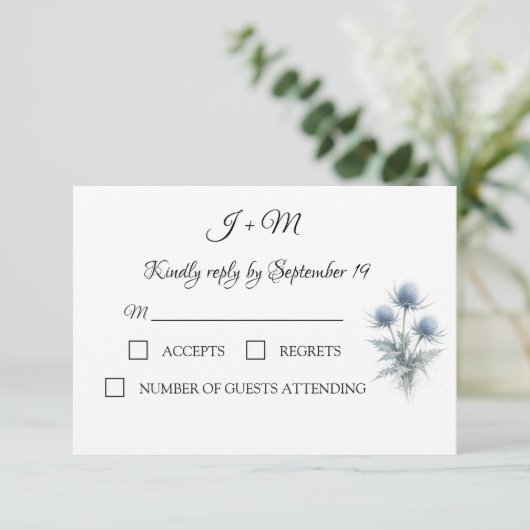 Blue Thistle Scottish Simple Wedding RSVP (スタンド正面)