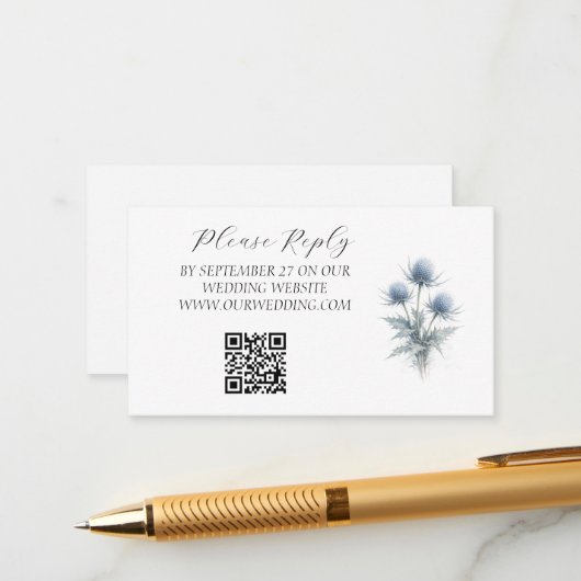Blue Thistle Scottish Watercolor Floral Wedding  エンクロージャーカード (正面/裏面インサイチュ)