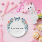 Blue Tiara Family Latina Girly Spanish Quinceanera ペーパープレート (パーティー)