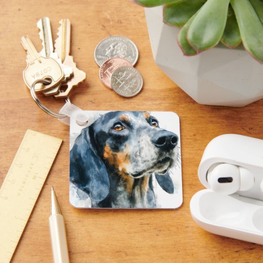 Blue tick coon hound portrait キーホルダー (デスク)