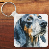 Blue tick coon hound portrait キーホルダー (正面)