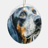 Blue tick coon hound portrait セラミックオーナメント (左)