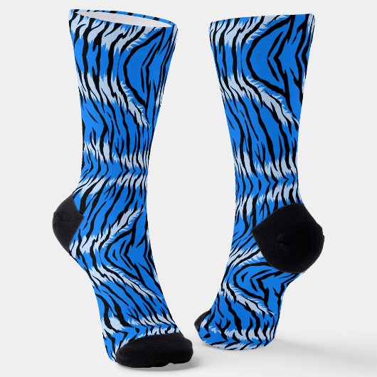 Blue Tiger Animal Skin Pattern Design ソックス
