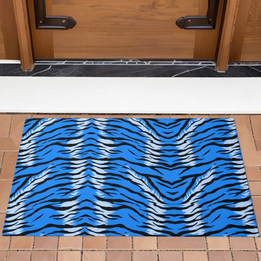 Blue Tiger Animal Skin Pattern Design  ドアマット