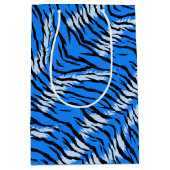 Blue Tiger Animal Skin Pattern Design  ミディアムペーパーバッグ (正面)
