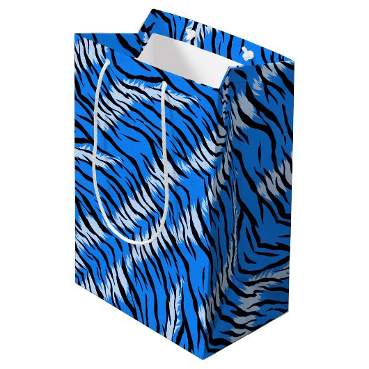 Blue Tiger Animal Skin Pattern Design  ミディアムペーパーバッグ