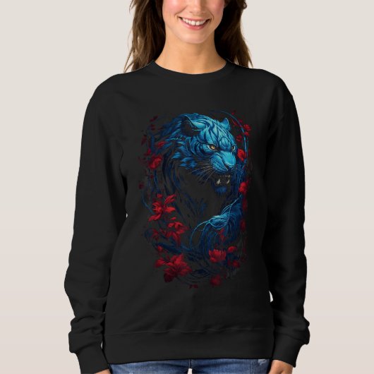 Blue Tiger Floral Animal Graphic for Men Women Boy スウェットシャツ (正面)