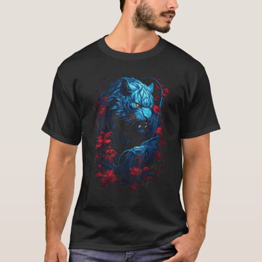 Blue Tiger Floral Animal Graphic for Men Women Boy Tシャツ (正面)