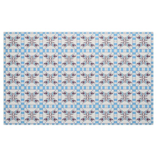 Blue Tile Floral Decorative Fabric Pattern  ファブリック (ファットクウォーター)