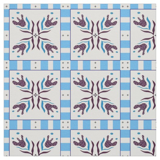 Blue Tile Floral Decorative Fabric Pattern  ファブリック (見本)