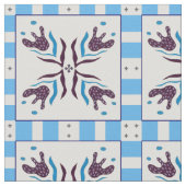 Blue Tile Floral Decorative Fabric Pattern  ファブリック (クローズアップ)