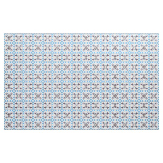 Blue Tile Floral Decorative Fabric Pattern  ファブリック (ヤード)