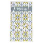 Blue Tile French Country Lemon Name Monogram スモールペーパーバッグ (正面)
