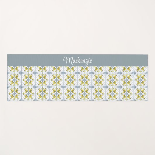 Blue Tile French Country Lemon Name Monogram ヨガマット (正面(横))