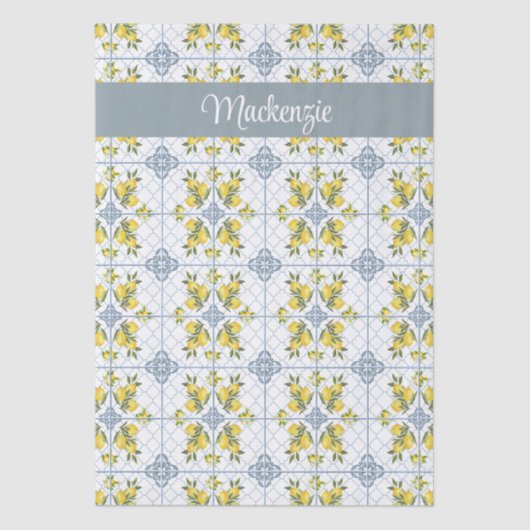 Blue Tile French Country Lemon Name Monogram 薄葉紙 (正面)