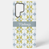 Blue Tile French Country Lemon Name Monogram Samsung Galaxyケース (裏面)