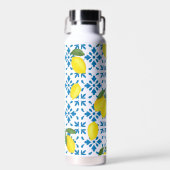Blue Tile French Country Lemon Pattern ウォーターボトル (正面)