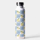 Blue Tile French Country Lemon Pattern ウォーターボトル (左面)