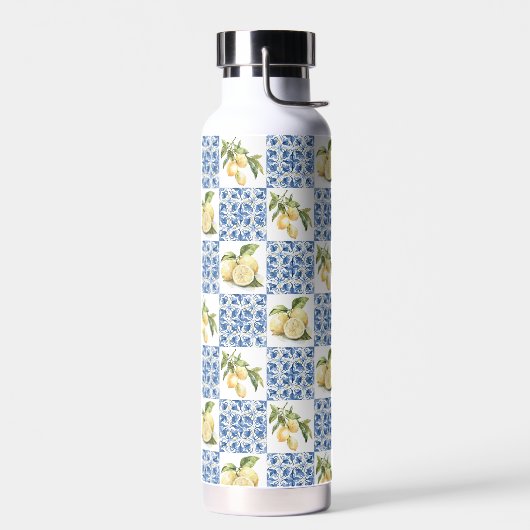 Blue Tile French Country Lemon Pattern ウォーターボトル (左面)