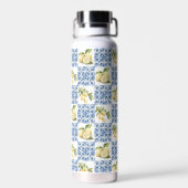 Blue Tile French Country Lemon Pattern ウォーターボトル (背面)