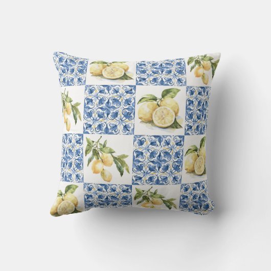 Blue Tile French Country Lemon Pattern クッション (裏面)
