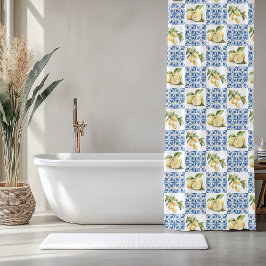 Blue Tile French Country Lemon Pattern シャワーカーテン