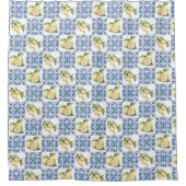 Blue Tile French Country Lemon Pattern シャワーカーテン (正面)
