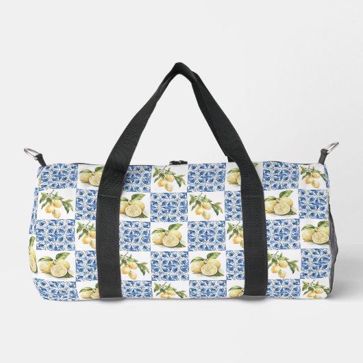 Blue Tile French Country Lemon Pattern ダッフルバッグ (正面)