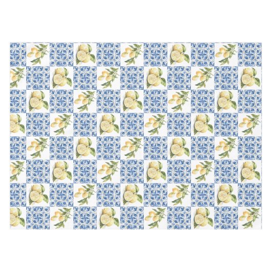 Blue Tile French Country Lemon Pattern テーブルクロス (正面(横))