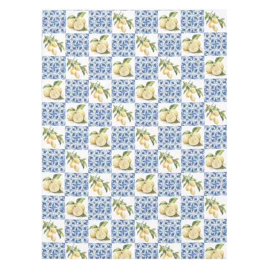 Blue Tile French Country Lemon Pattern テーブルクロス (正面)
