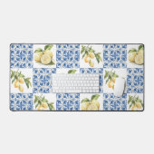Blue Tile French Country Lemon Pattern デスクマット (キーボード&マウス)
