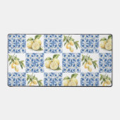 Blue Tile French Country Lemon Pattern デスクマット (正面)