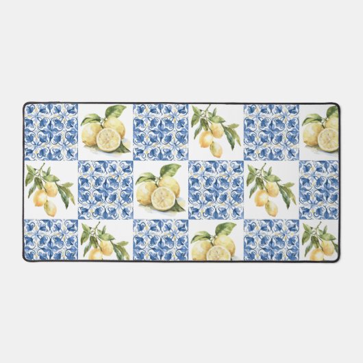 Blue Tile French Country Lemon Pattern デスクマット (正面)