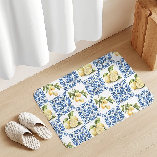Blue Tile French Country Lemon Pattern バスマット