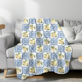 Blue Tile French Country Lemon Pattern フリースブランケット