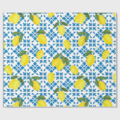 Blue Tile French Country Lemon Pattern ラッピングペーパー (フラット)