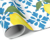 Blue Tile French Country Lemon Pattern ラッピングペーパー (ロールコーナー)