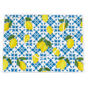Blue Tile French Country Lemon Pattern ラージペーパーバッグ (正面)