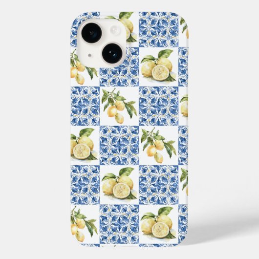Blue Tile French Country Lemon Pattern Case-Mate iPhoneケース (裏面)