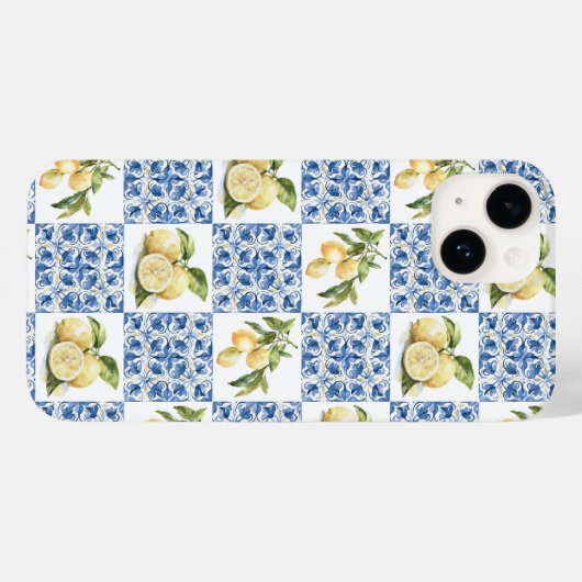 Blue Tile French Country Lemon Pattern Case-Mate iPhoneケース (裏面 (横))